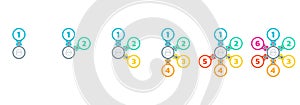 Circle infographic template. 6 steps or parts progress bar concept. Cycling puzzle elements.